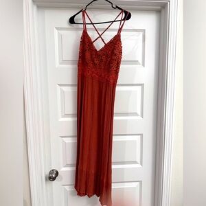 Solid Crochet Bodice V Neck Midi Dress EUC size L